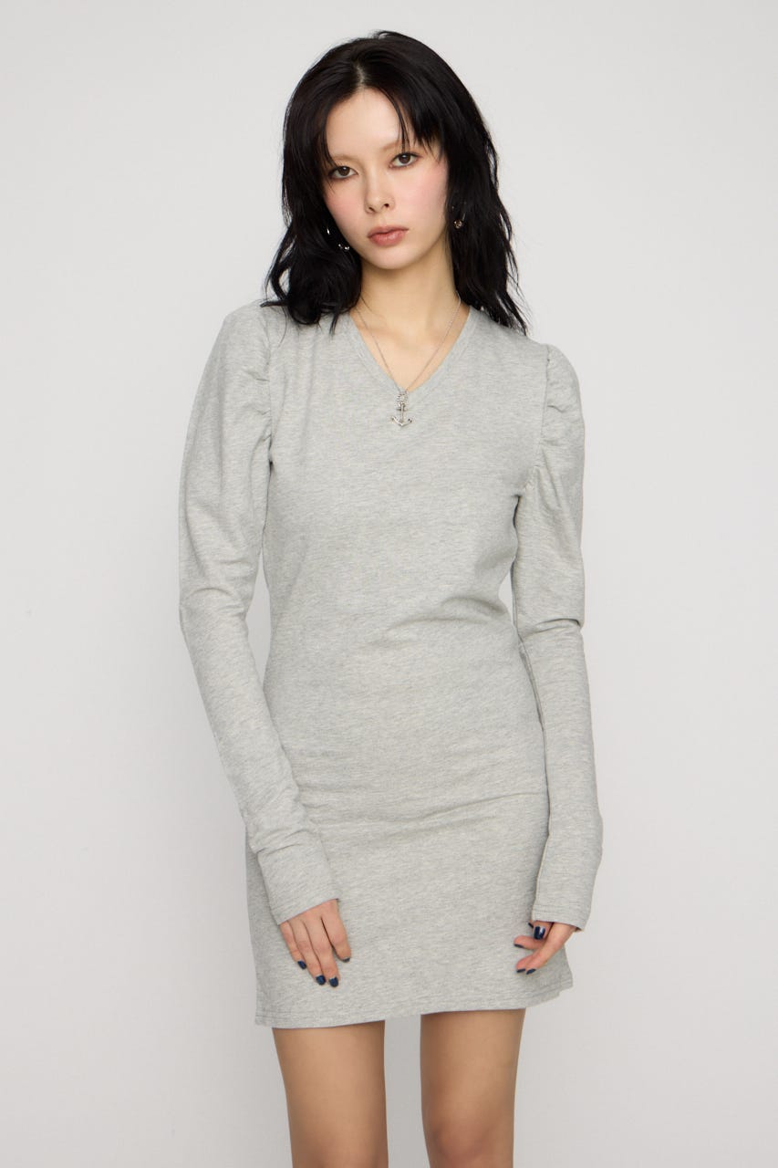PUFF SLEEVE CUT ミニワンピース GRY M