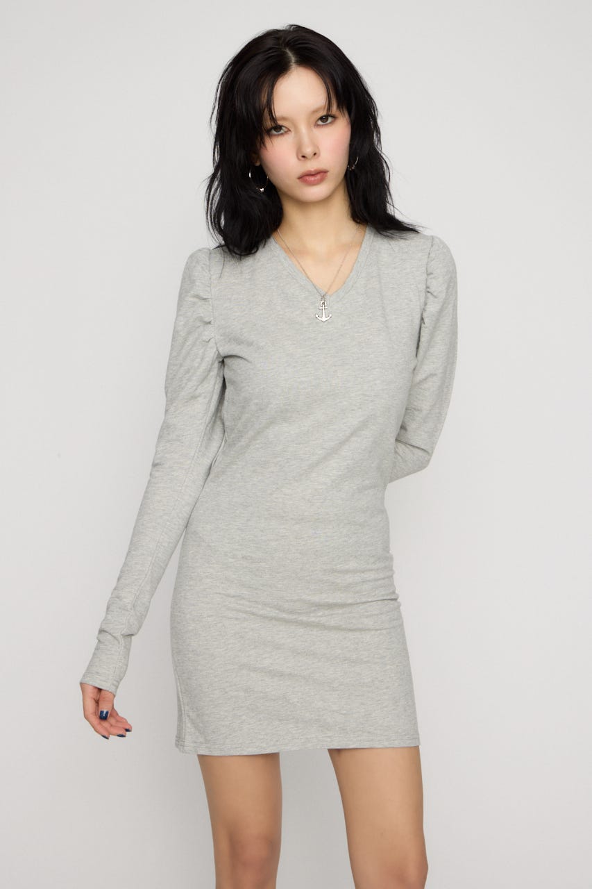 PUFF SLEEVE CUT ミニワンピース GRY M