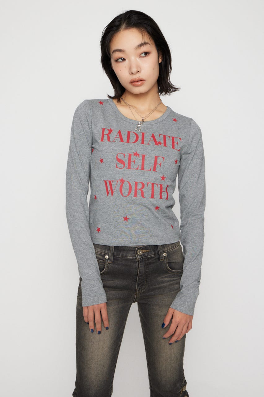 STAR LETTERING PRINT トップス GRY FREE