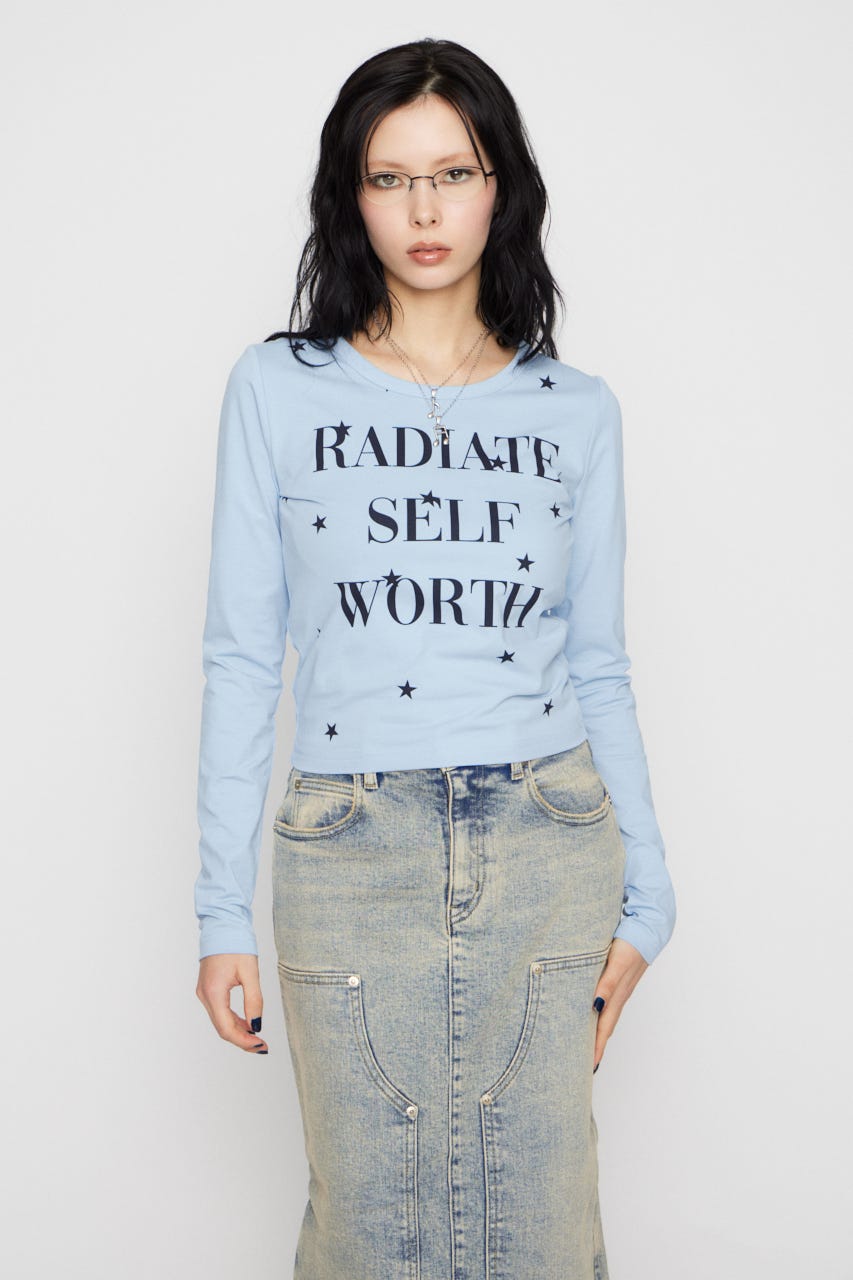 STAR LETTERING PRINT トップス L/BLU FREE