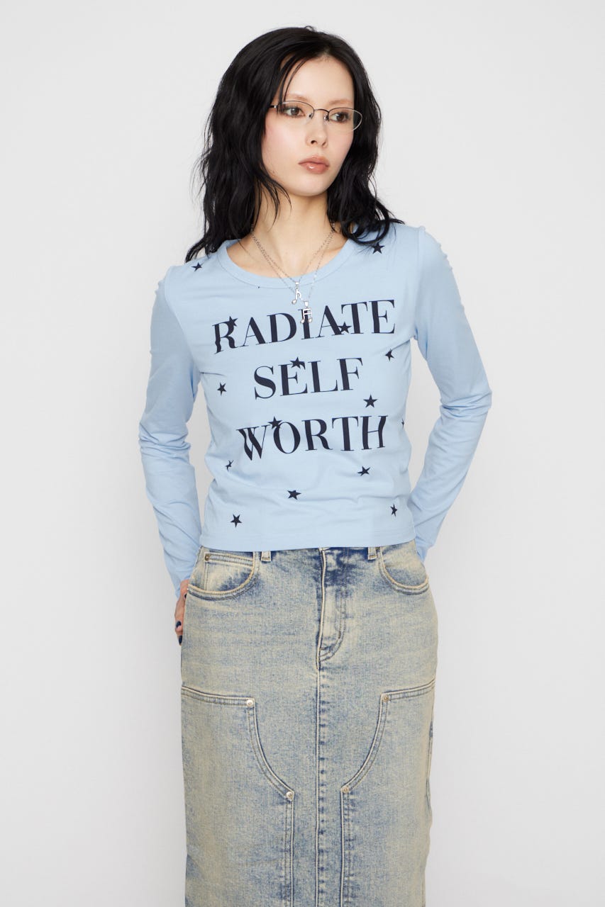 STAR LETTERING PRINT トップス L/BLU FREE