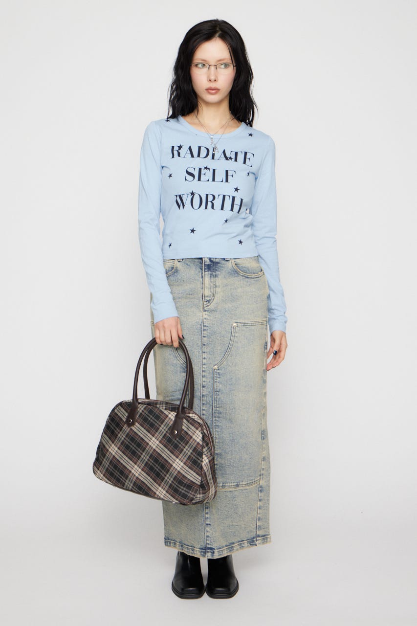 STAR LETTERING PRINT トップス L/BLU FREE