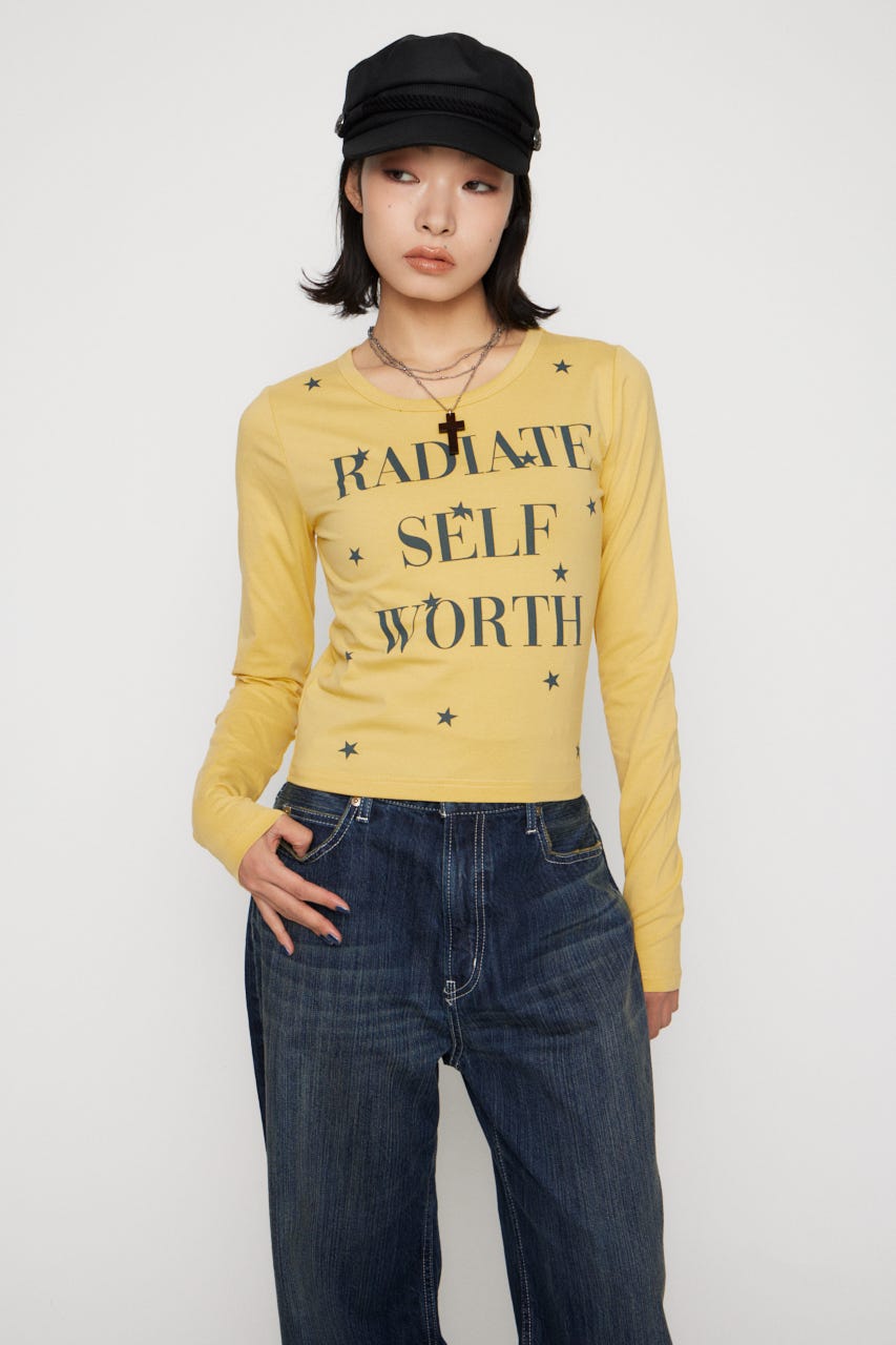 STAR LETTERING PRINT トップス L/YEL FREE
