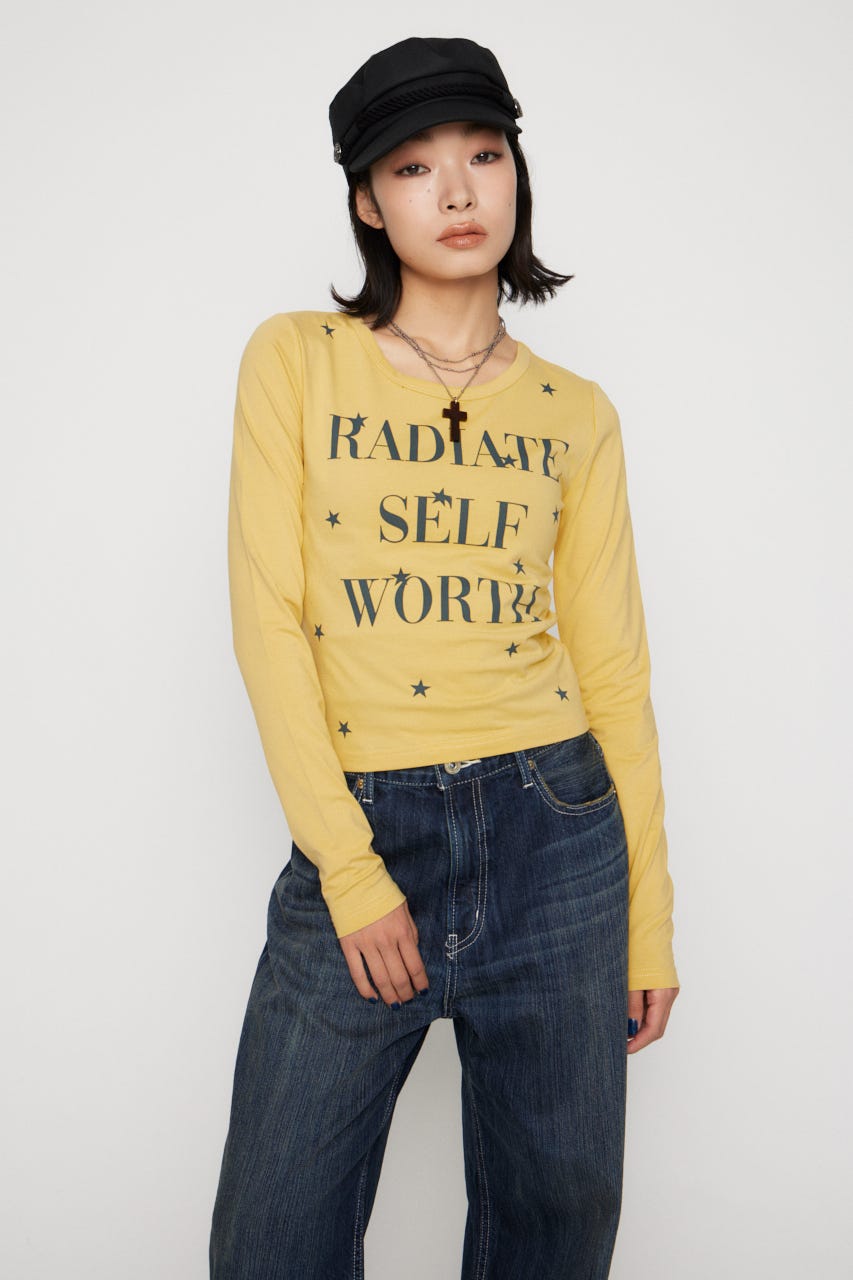 STAR LETTERING PRINT トップス L/YEL FREE