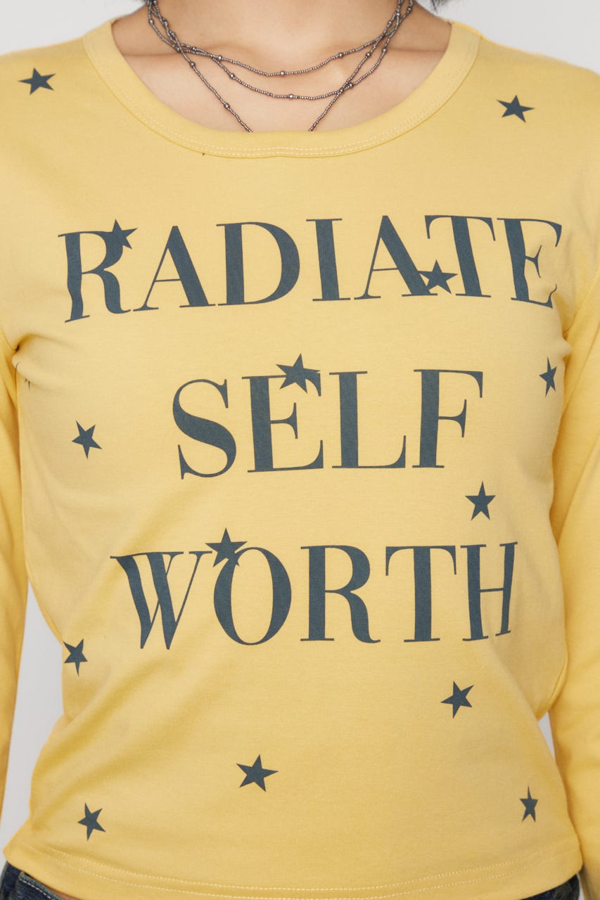 STAR LETTERING PRINT トップス L/YEL FREE