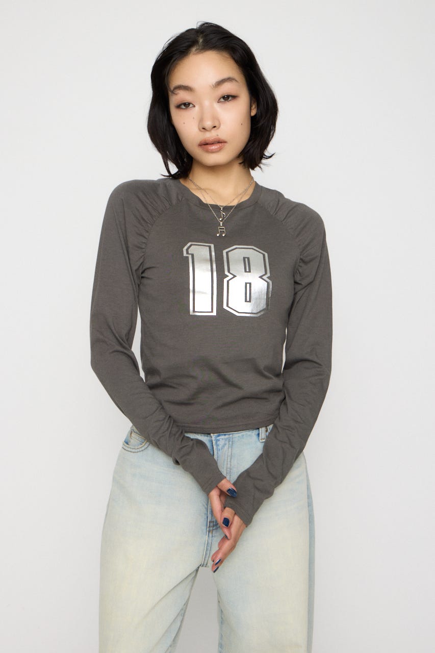 PUFF SLEEVE NUMBER トップス C.GRY FREE