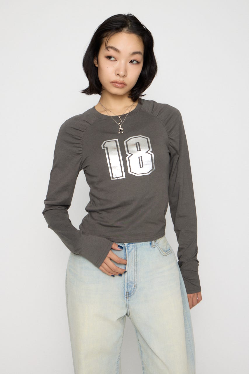 PUFF SLEEVE NUMBER トップス C.GRY FREE