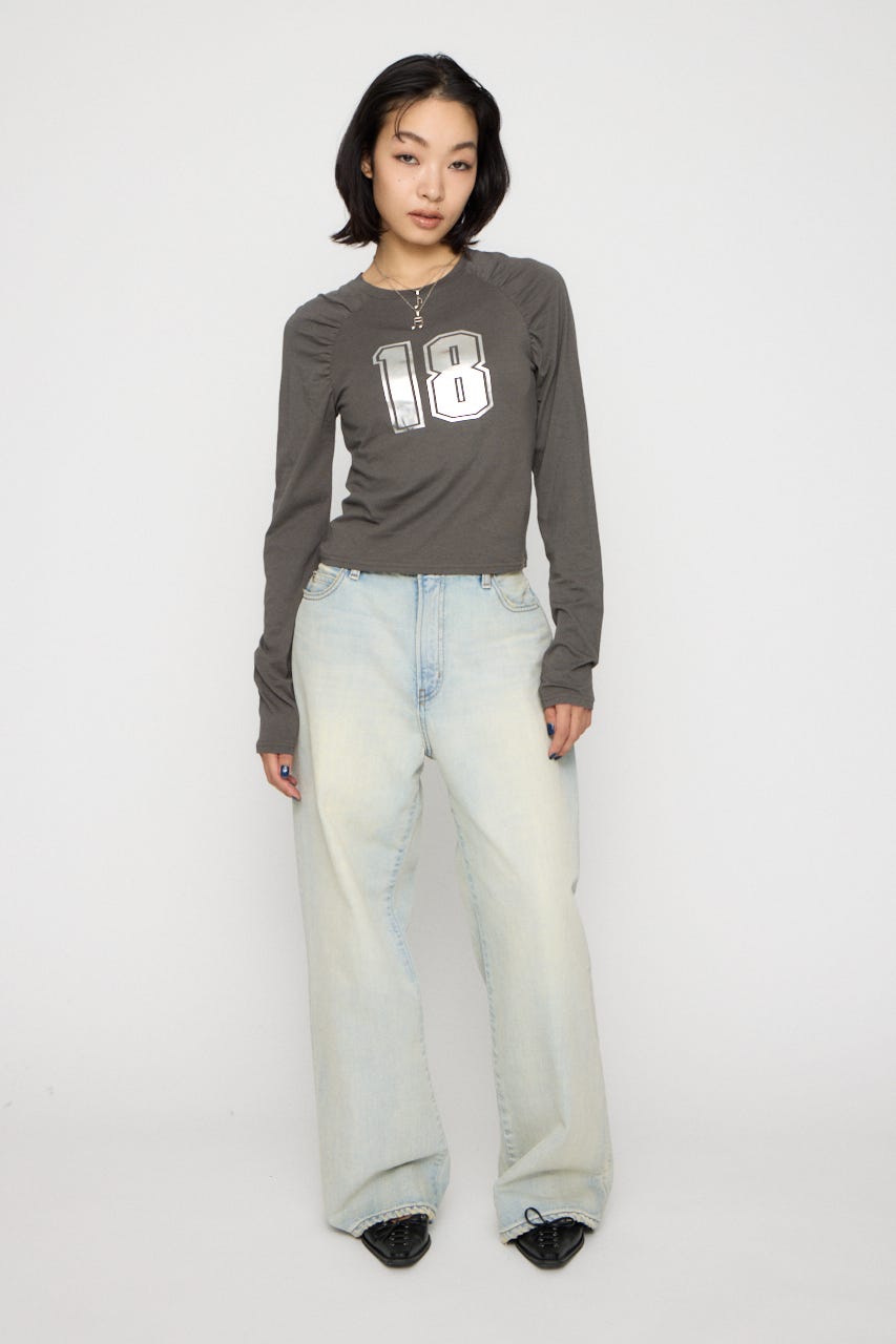 PUFF SLEEVE NUMBER トップス C.GRY FREE