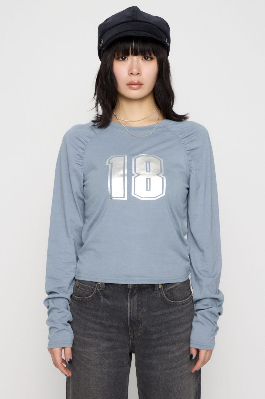 PUFF SLEEVE NUMBER トップス L/BLU FREE