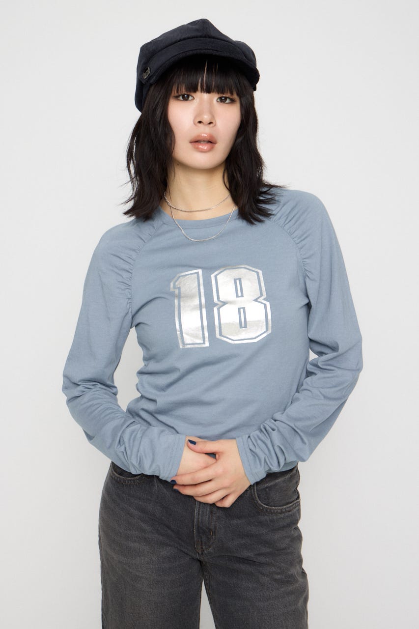 PUFF SLEEVE NUMBER トップス L/BLU FREE