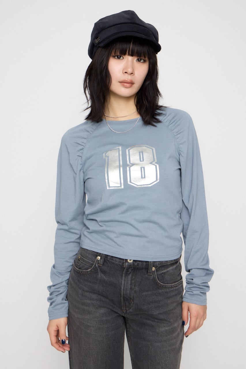 PUFF SLEEVE NUMBER トップス L/BLU FREE