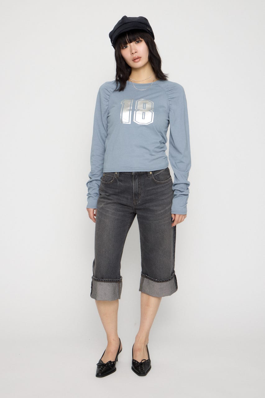 PUFF SLEEVE NUMBER トップス L/BLU FREE