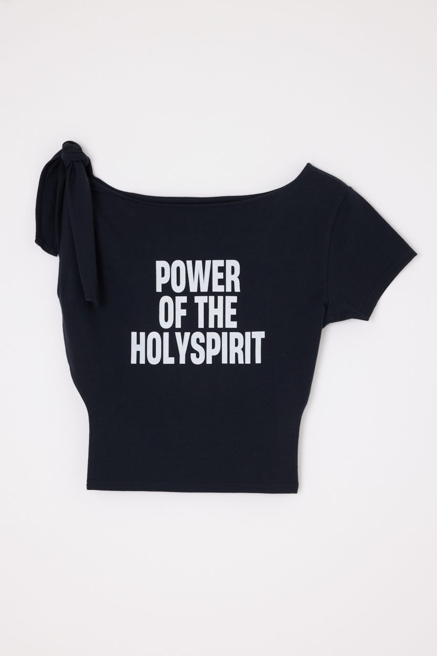 SHOULDER RIBBON PRINT トップス BLK FREE