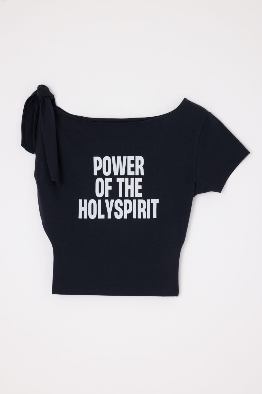 SHOULDER RIBBON PRINT トップス BLK FREE