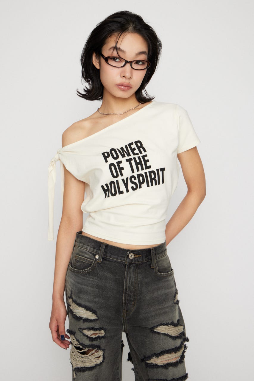 SHOULDER RIBBON PRINT トップス IVOY FREE