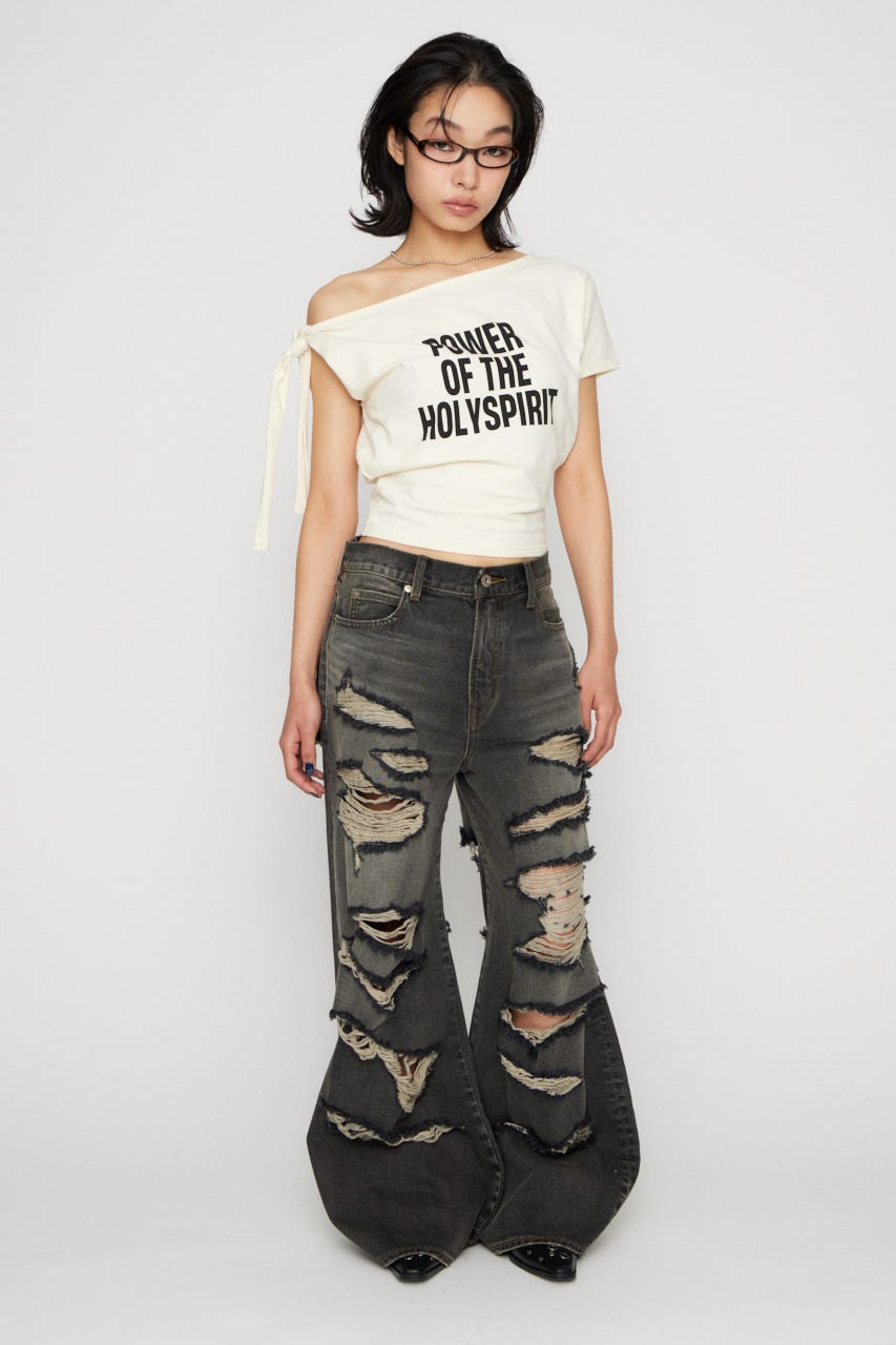 SHOULDER RIBBON PRINT トップス IVOY FREE