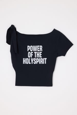 SHOULDER RIBBON PRINT トップス