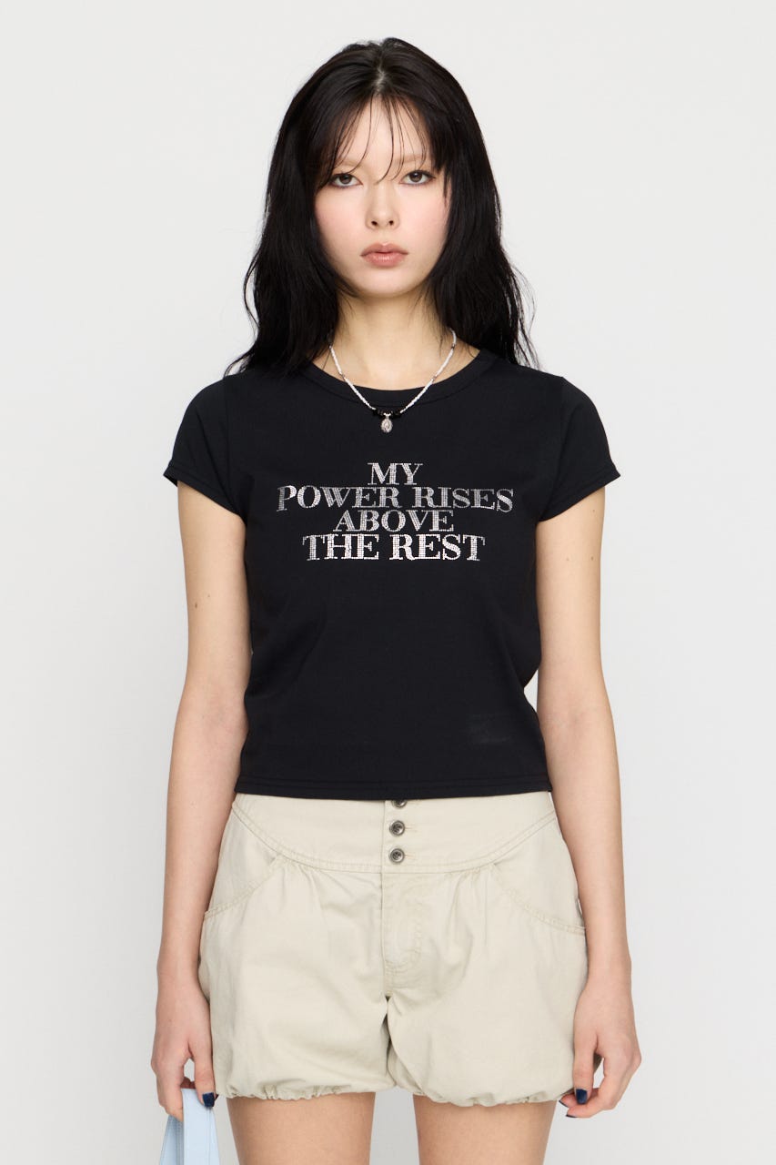 RHINESTONE MESSAGE Tシャツ BLK FREE