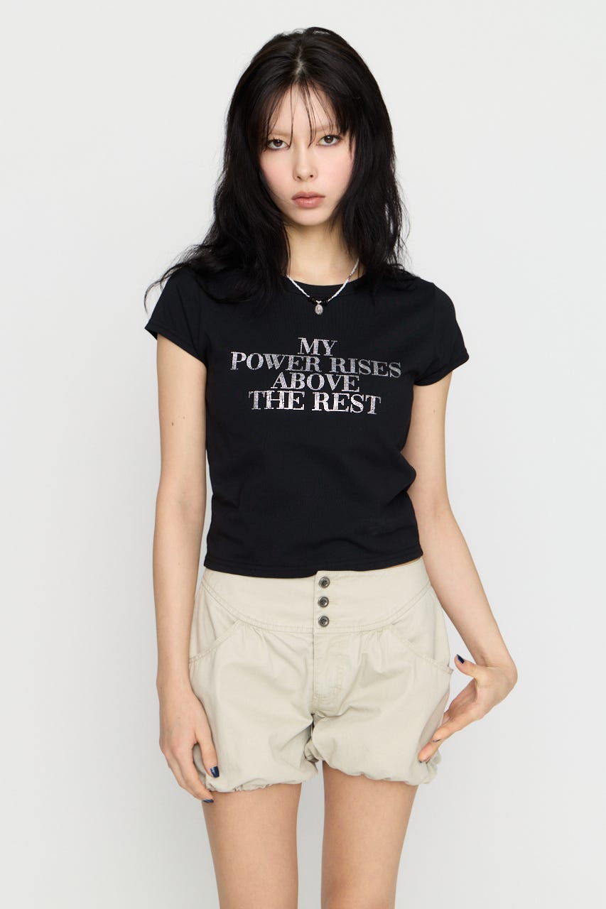 RHINESTONE MESSAGE Tシャツ BLK FREE