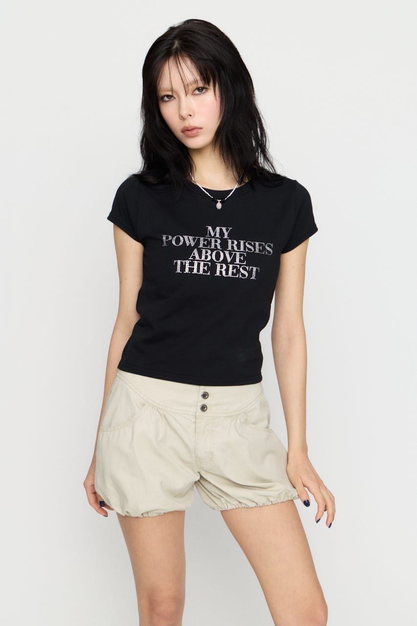 RHINESTONE MESSAGE Tシャツ BLK FREE
