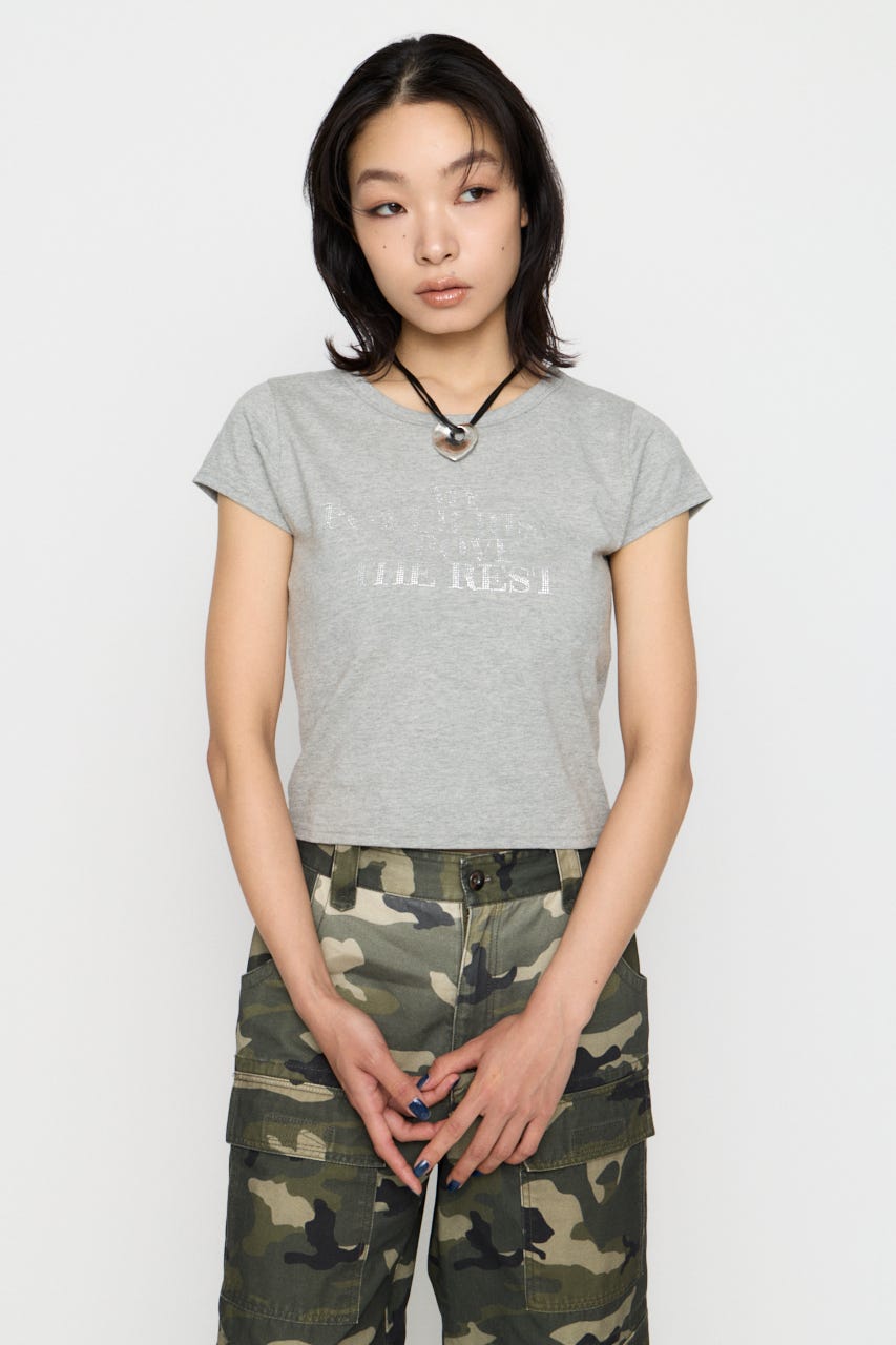 RHINESTONE MESSAGE Tシャツ GRY FREE
