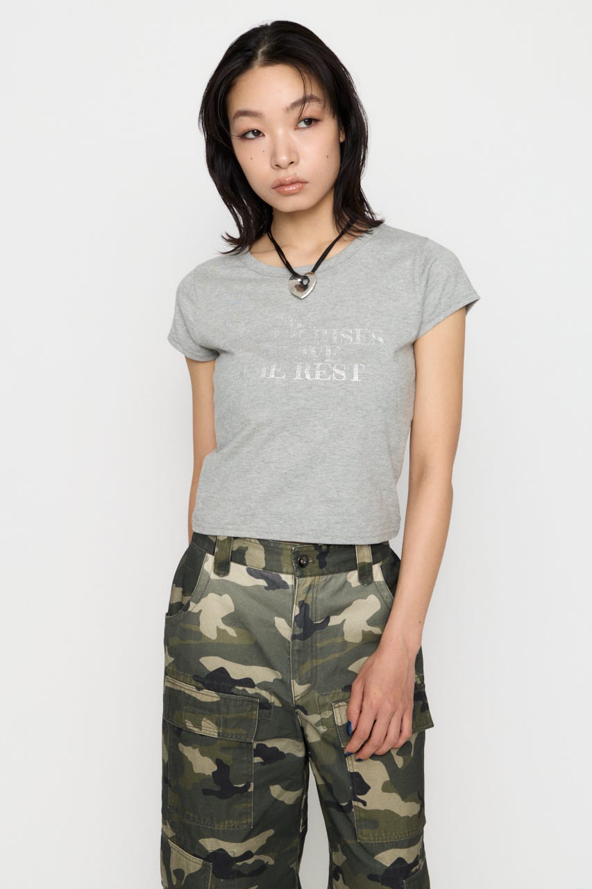 RHINESTONE MESSAGE Tシャツ GRY FREE