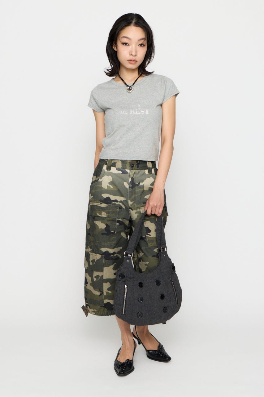 RHINESTONE MESSAGE Tシャツ GRY FREE