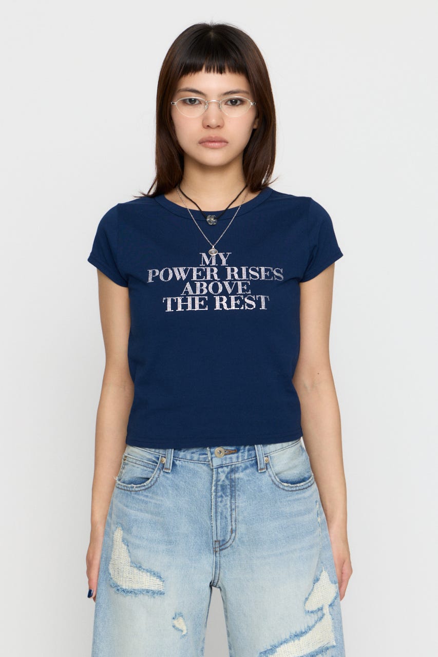RHINESTONE MESSAGE Tシャツ NVY FREE
