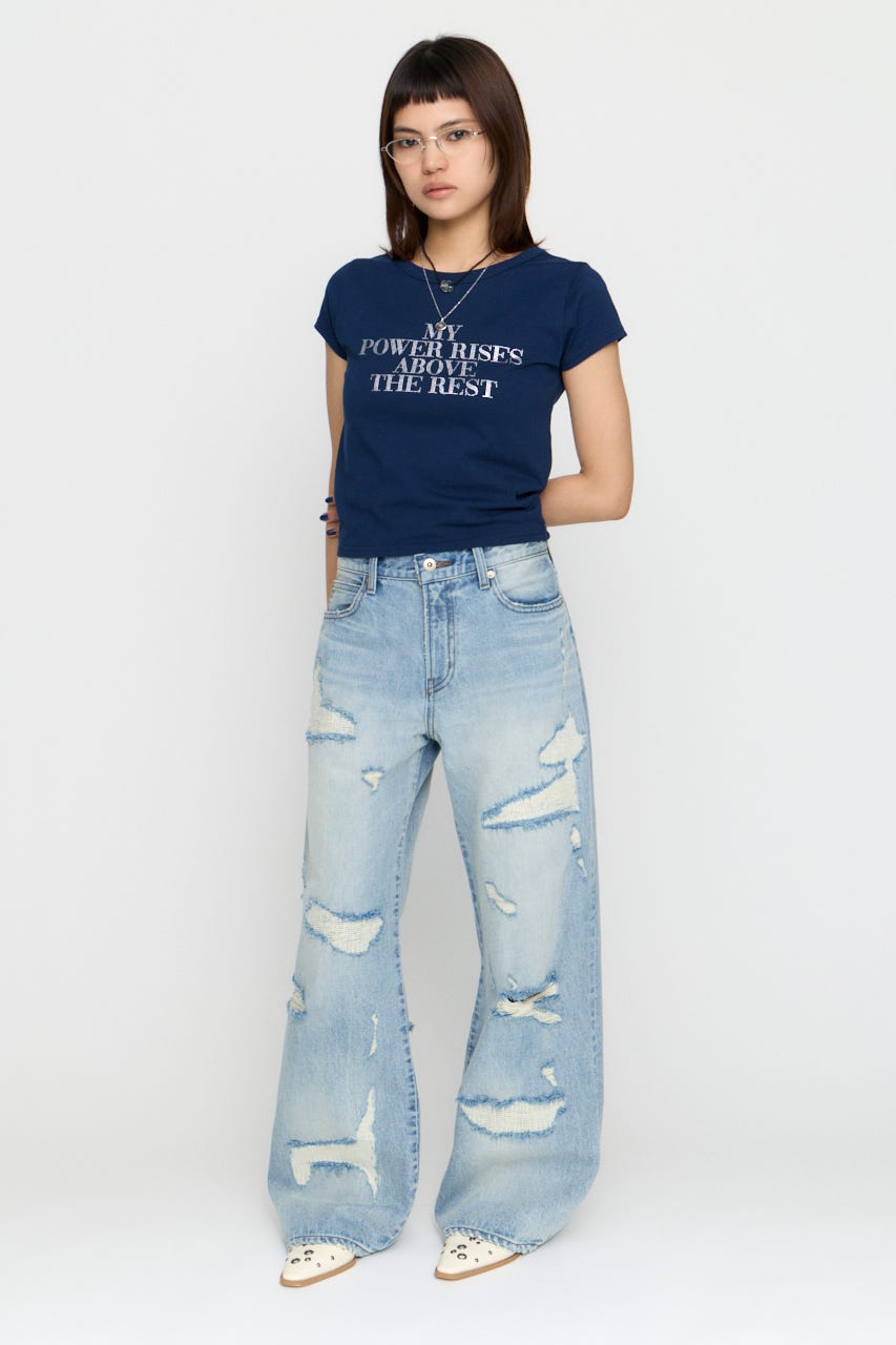 RHINESTONE MESSAGE Tシャツ NVY FREE