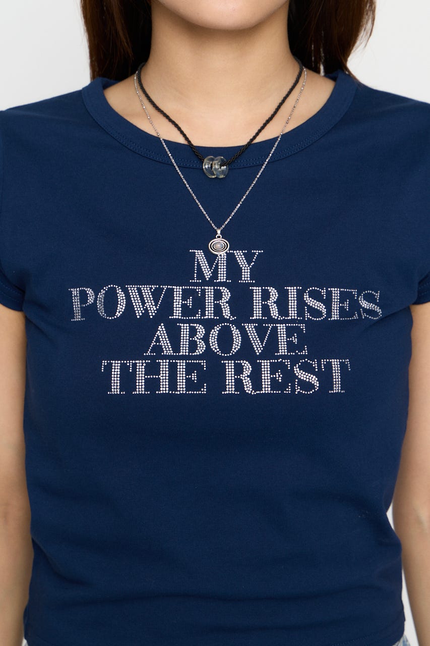 RHINESTONE MESSAGE Tシャツ NVY FREE