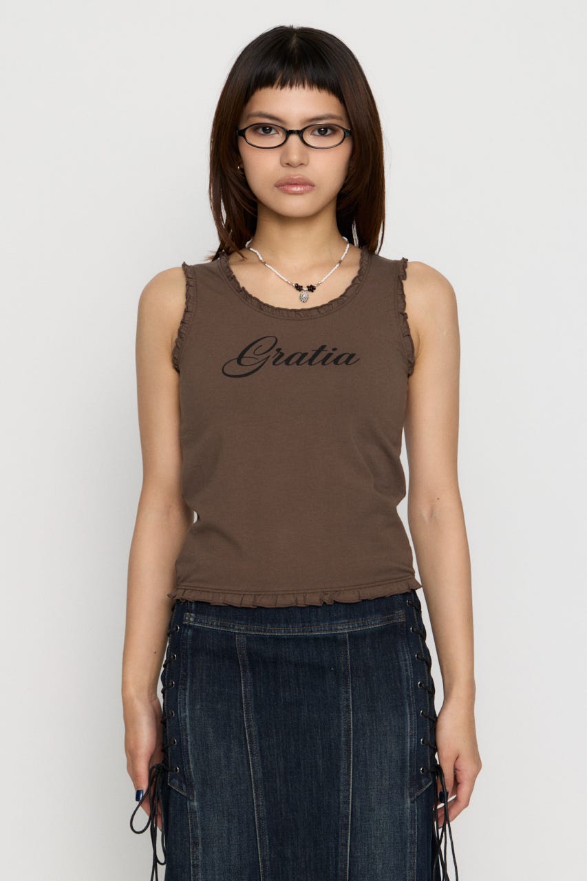 FRILL PRINT タンクトップ BRN FREE
