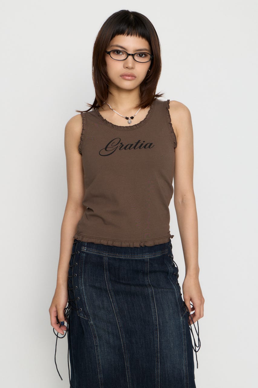 FRILL PRINT タンクトップ BRN FREE