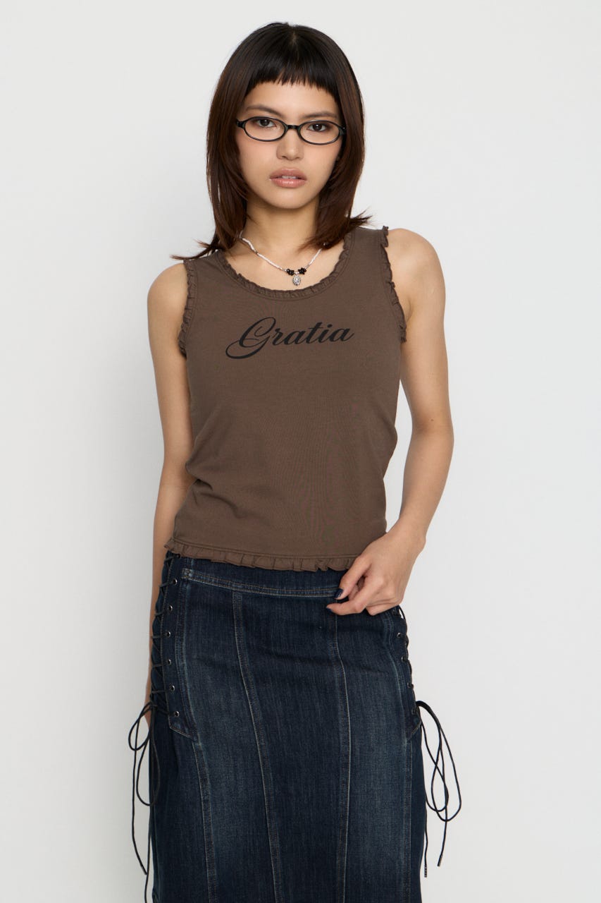 FRILL PRINT タンクトップ BRN FREE