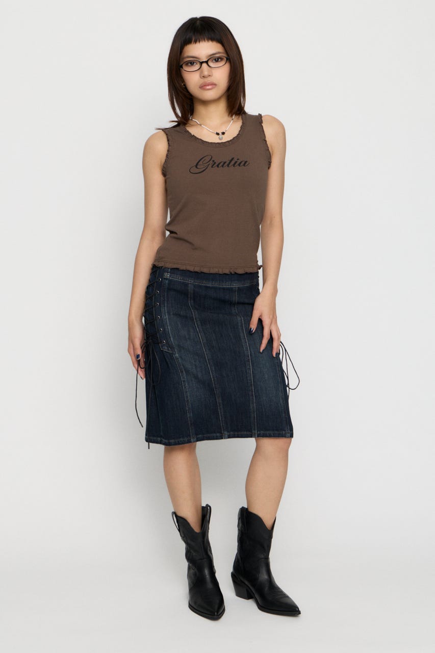 FRILL PRINT タンクトップ BRN FREE