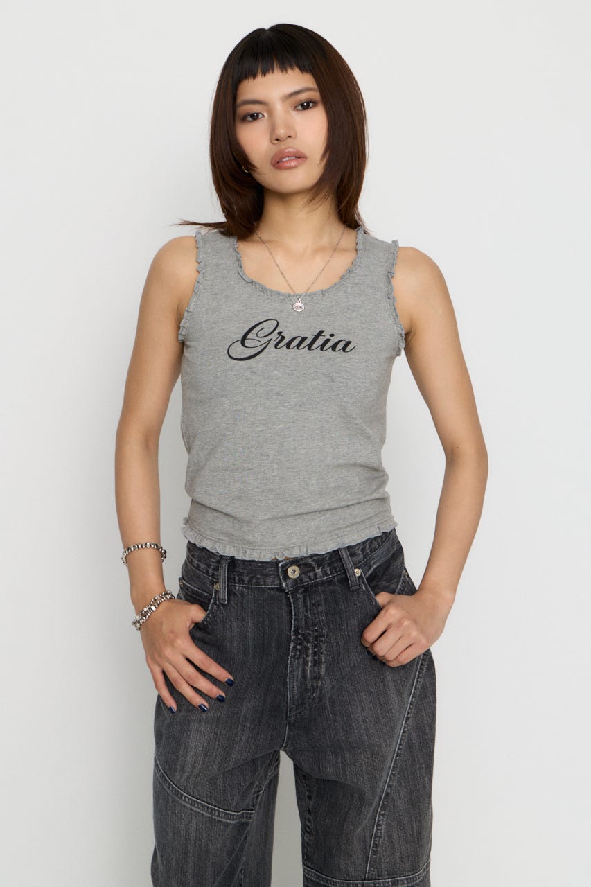 FRILL PRINT タンクトップ T.GRY FREE