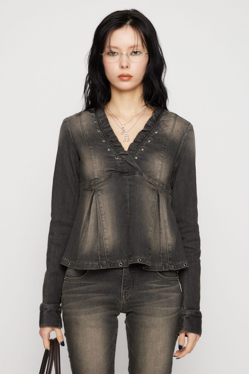 EYELET POINT DENIM チュニック BLK M