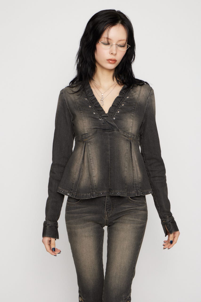 EYELET POINT DENIM チュニック BLK M