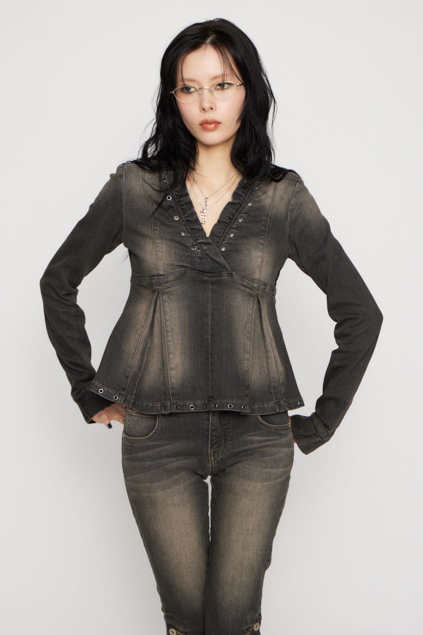 EYELET POINT DENIM チュニック BLK M