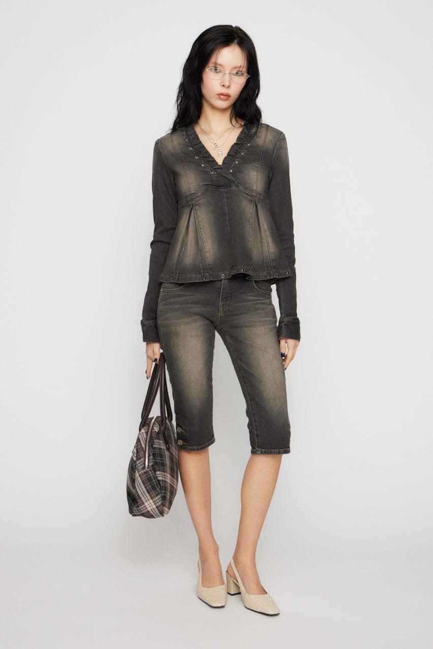 EYELET POINT DENIM チュニック BLK M