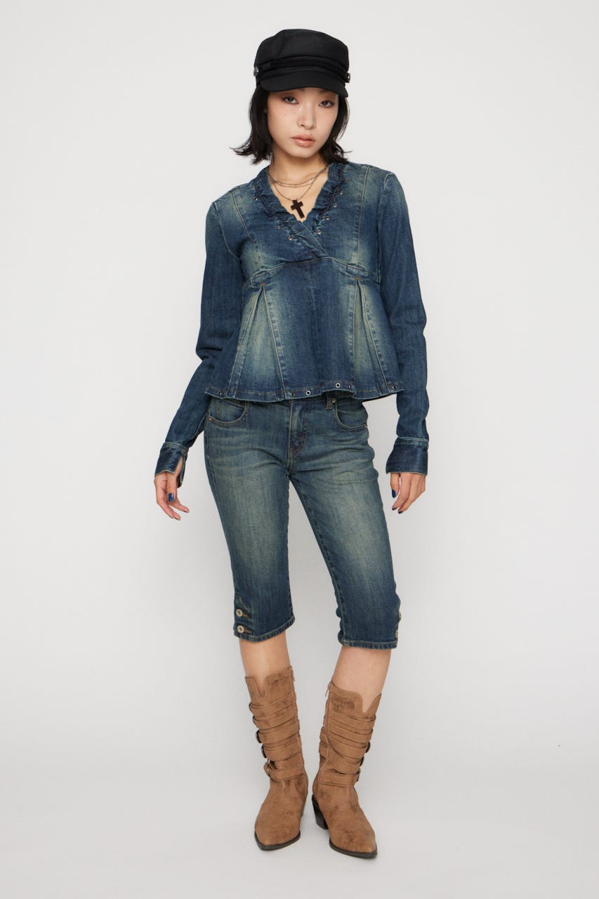 EYELET POINT DENIM チュニック BLU M