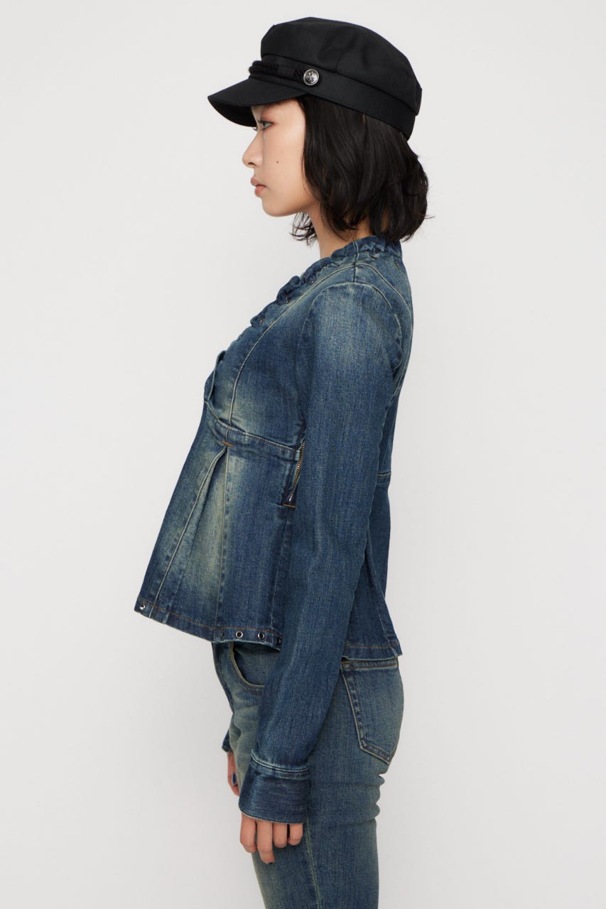 EYELET POINT DENIM チュニック BLU M