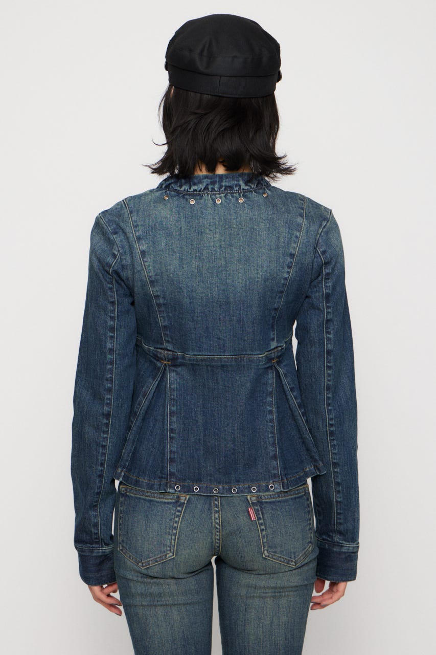 EYELET POINT DENIM チュニック BLU M