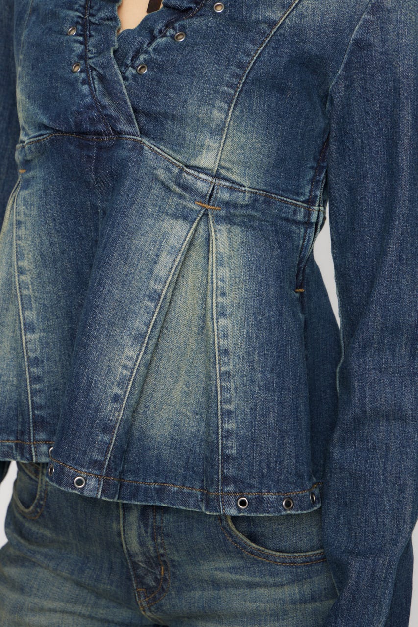 EYELET POINT DENIM チュニック BLU M