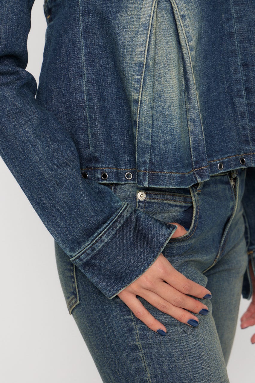 EYELET POINT DENIM チュニック BLU M