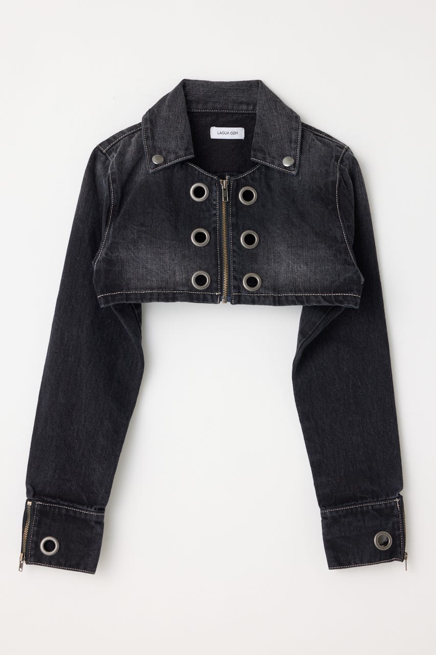 CROPPED EYELET DENIM ジャケット BLK S