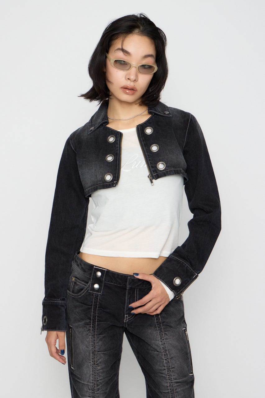 CROPPED EYELET DENIM ジャケット BLK S