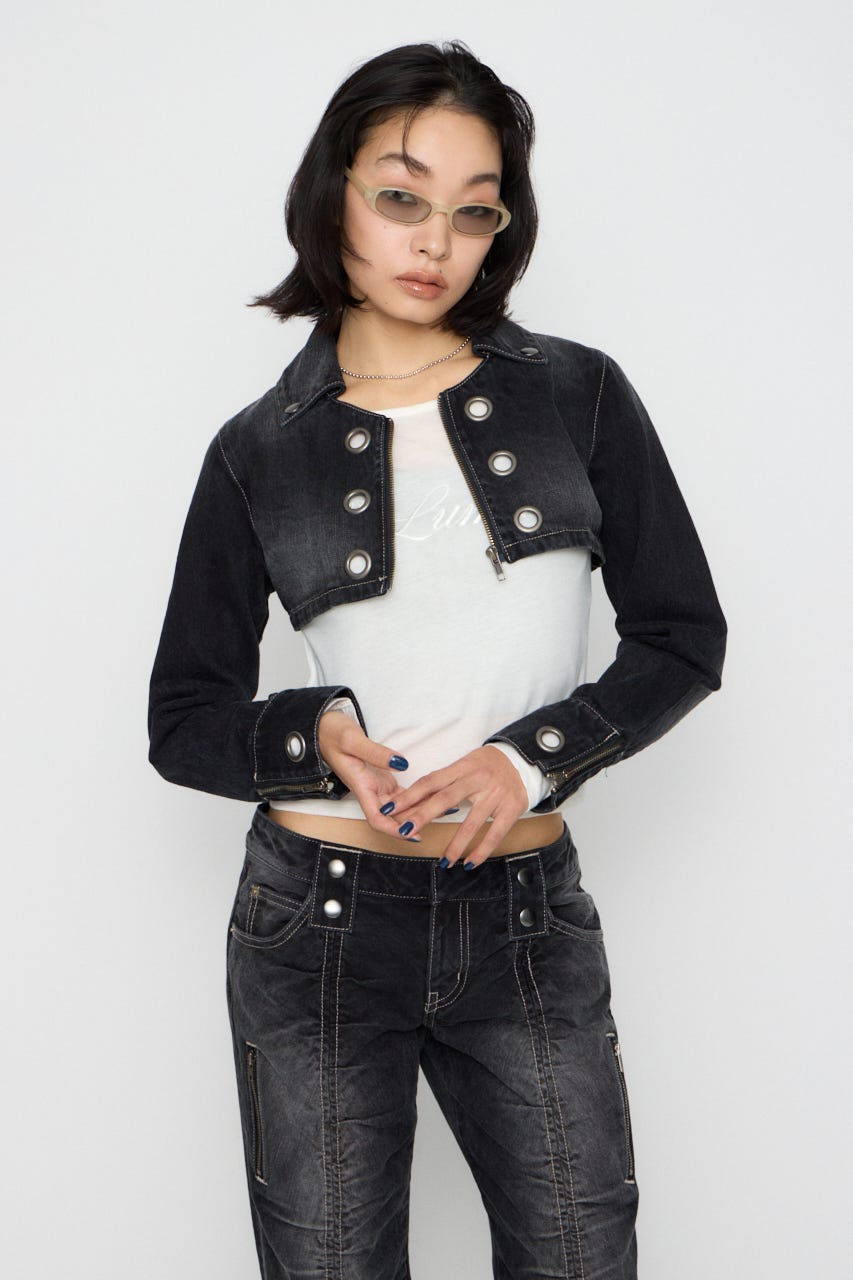 CROPPED EYELET DENIM ジャケット BLK S