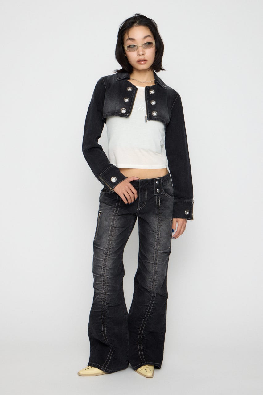 CROPPED EYELET DENIM ジャケット BLK S