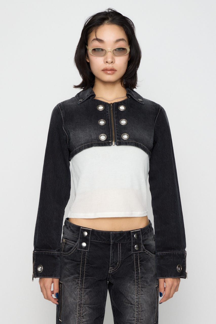 CROPPED EYELET DENIM ジャケット BLK S
