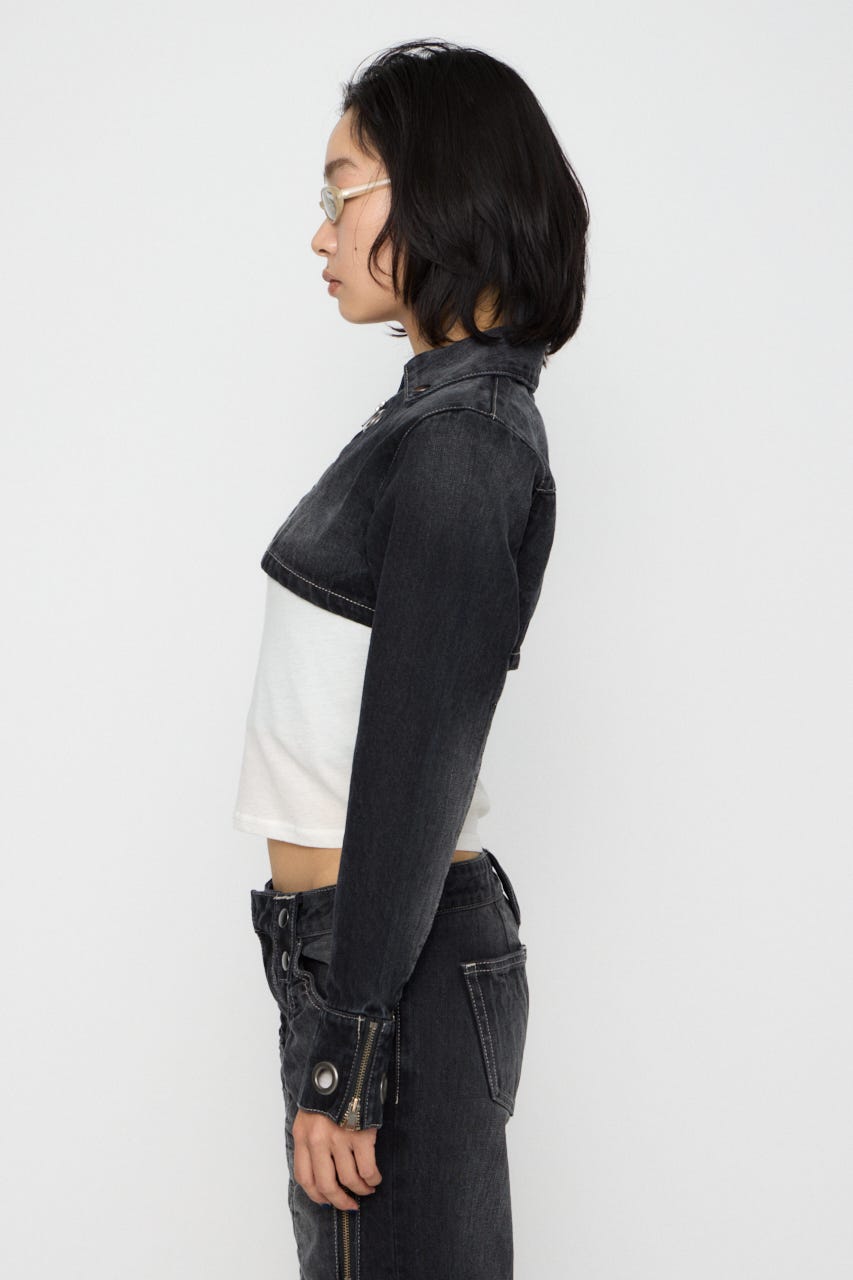 CROPPED EYELET DENIM ジャケット BLK S